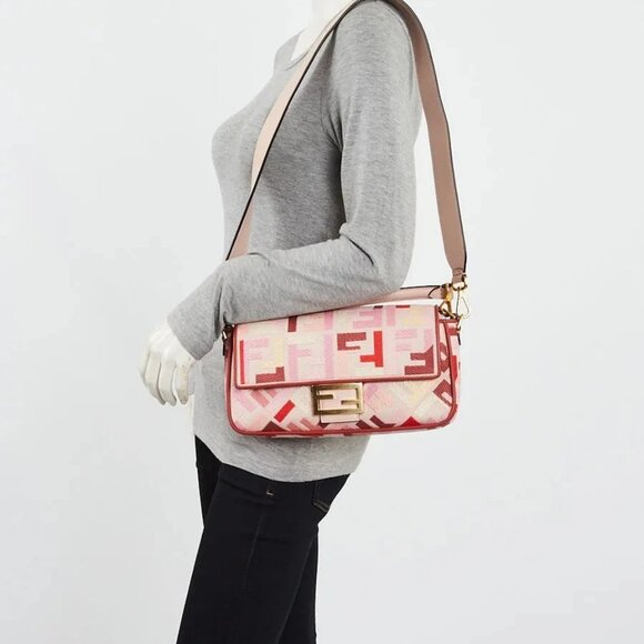 Fendi Pink/Red FF Cotton Canvas Medium Baguette Bag - 8BR600 - Picture 2 of 12